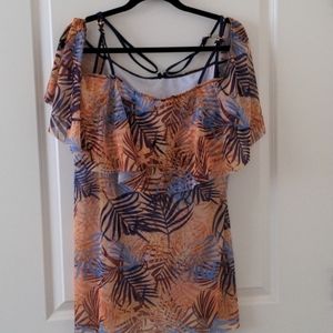 Tropical Tankini Top with flutter sleeves, Size 20